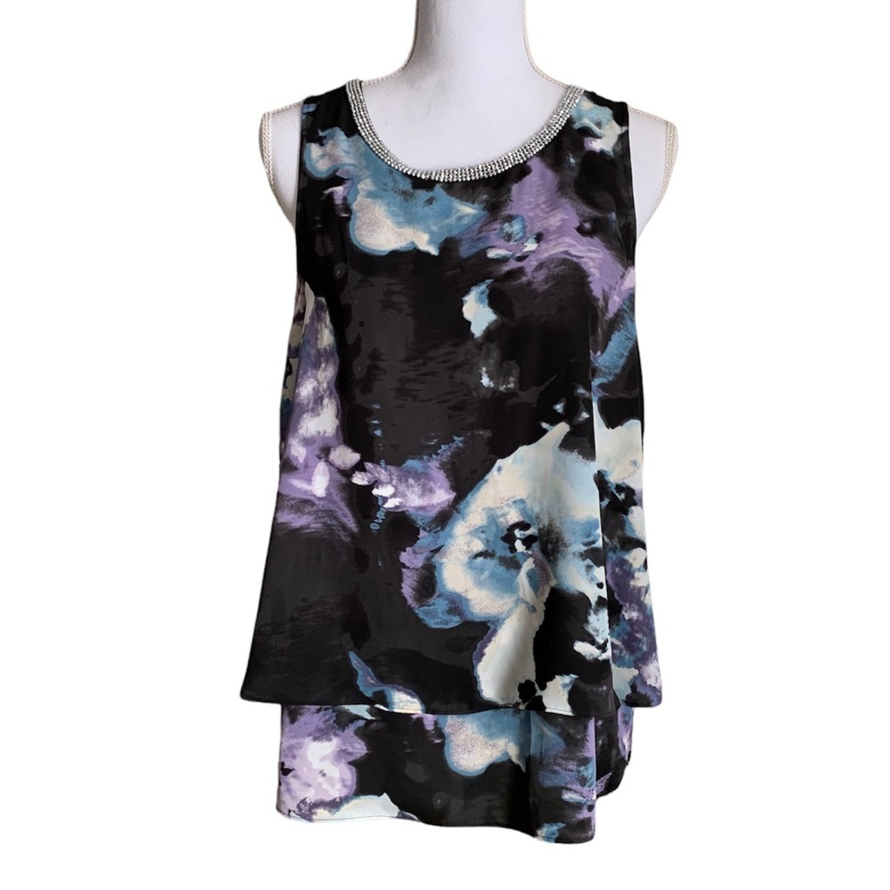 Juicy Couture Abstract Floral Tiered Sleeveless Blouse Size Large